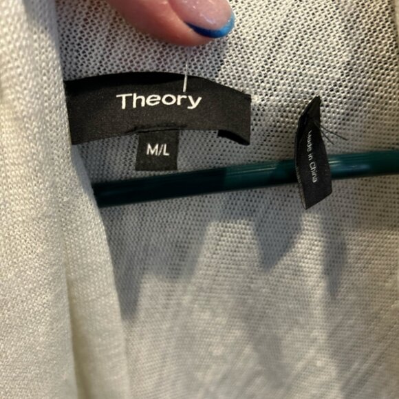 Theory Long Curved Hem Linen Cardigan Sweater Ivory M/L - Picture 2 of 5